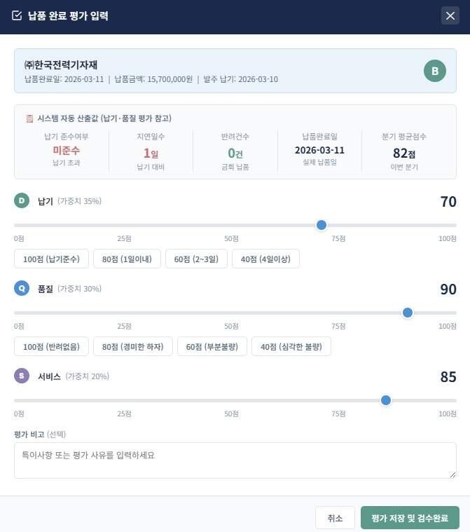 납품 완료 평가